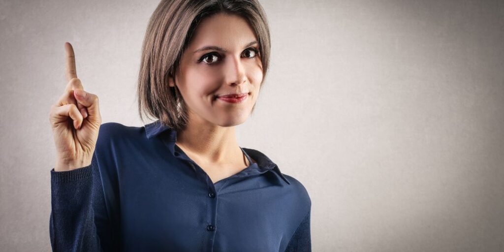 pay attention woman pointing negotiation